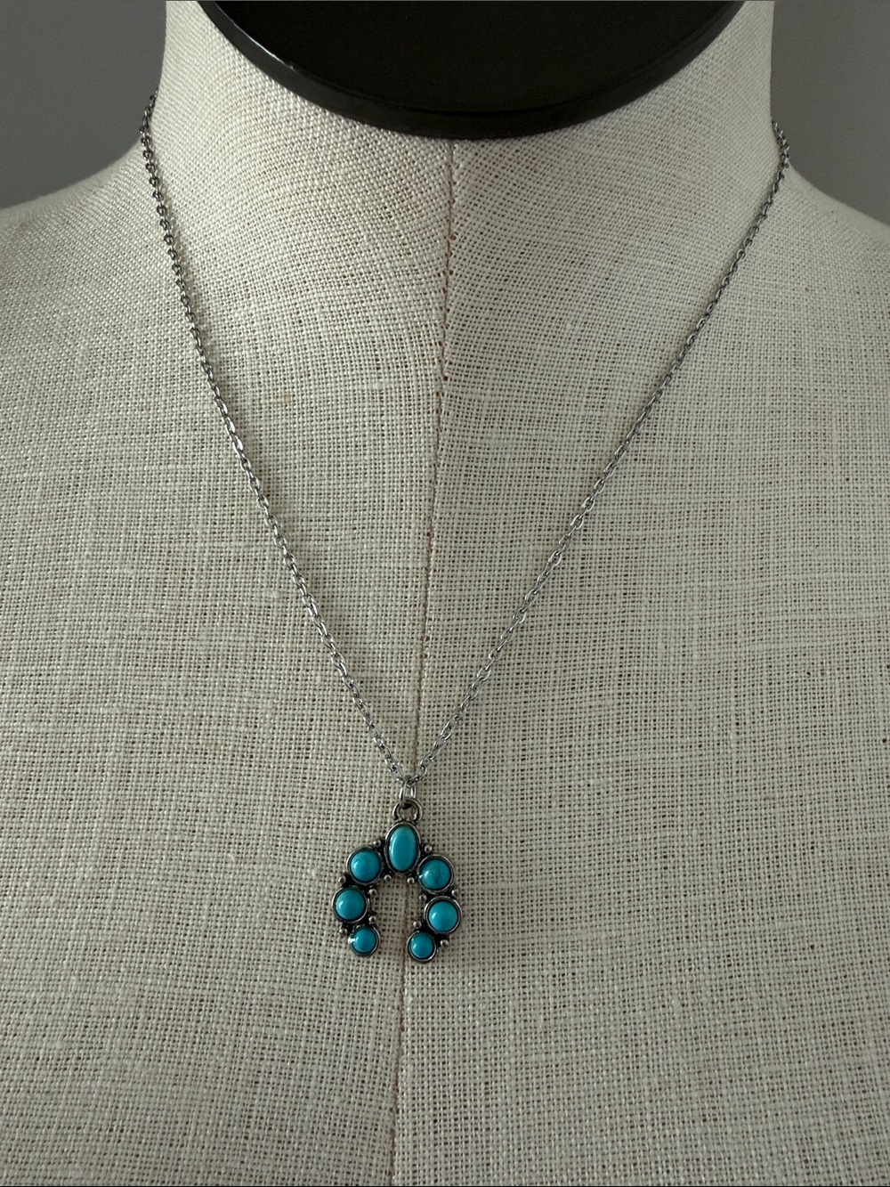 Plunder Silver tone Necklace with Turquoise Cluster Pendant New